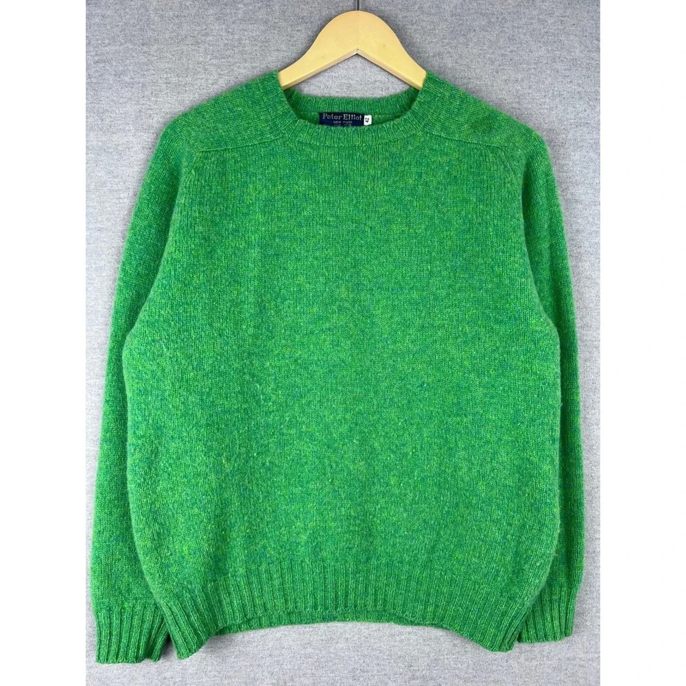 Peter Elliot New York Shetland Wool Sweater‎ Green Crewneck Made in UK Size 42